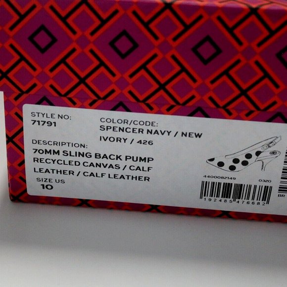 New Tory Burch 70MM Sling Back Pump Navy Ivory - Picture 4 of 4